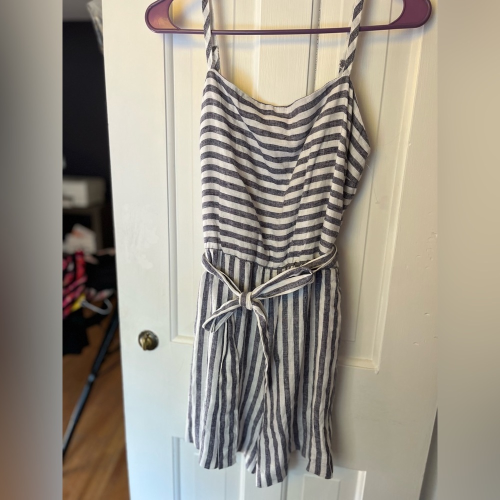 Blue and white striped romper